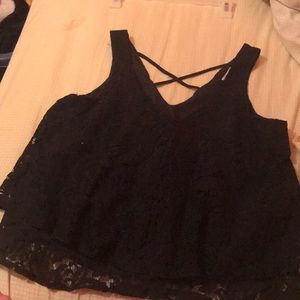 Black lace tank top with criss cross back